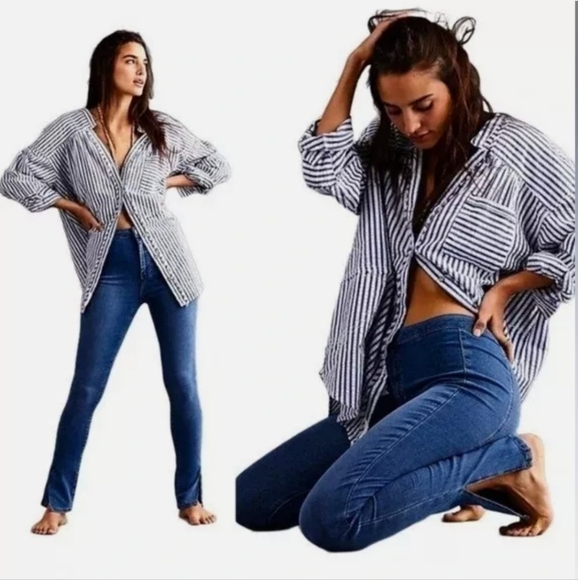 Free People Riley Stretch Skinny Jeans w/Slit - Picture 2 of 7
